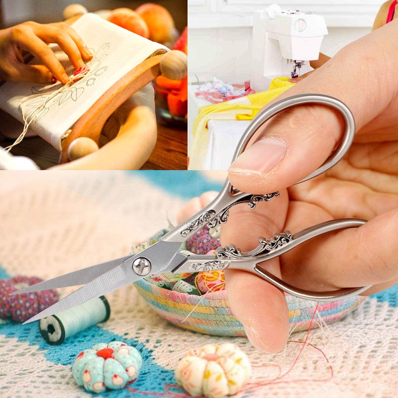 BIHRTC 4.33 Inches Vintage European Style Stainless Steel Auspicious Clouds Scissors for Needlework, Embroidery, Sewing, Craft, Art Work & Everyday Use (Light Grey) - Image 4